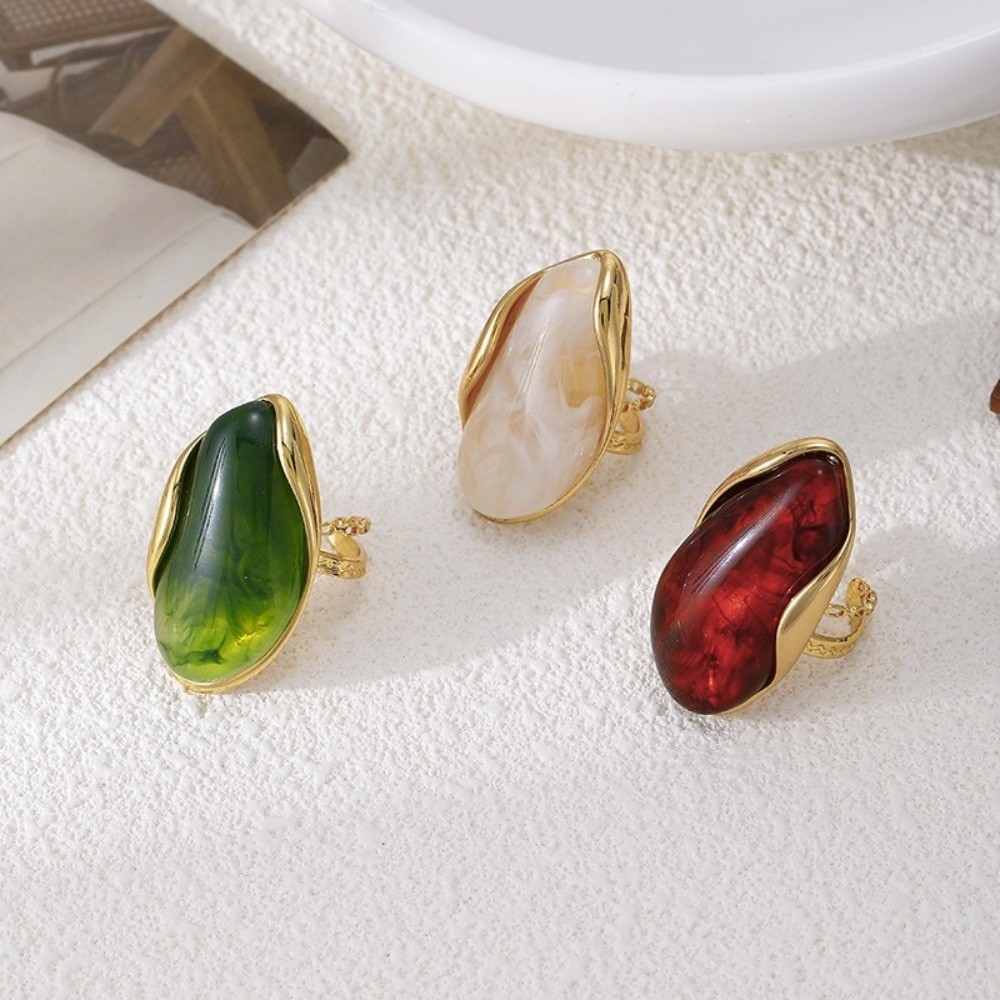 Resin Art Ring - Vintage Stainless Steel Geometric Shape Rings